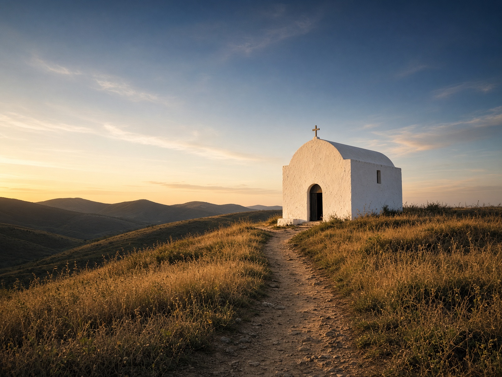 A small rural chapel at golden hour